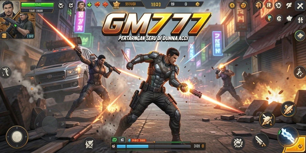 Screenshot gameplay GM777 menampilkan aksi mendebarkan di medan pertempuran.