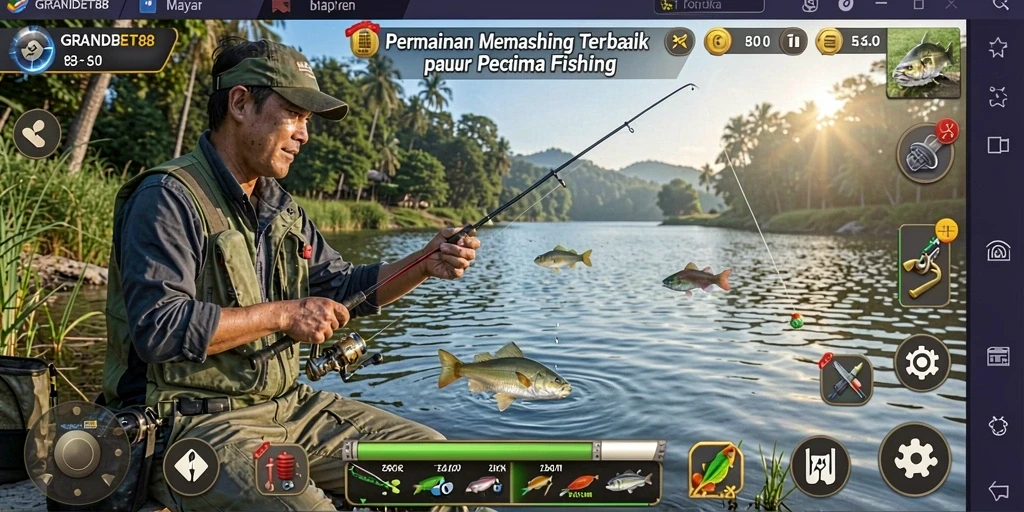 Tampilan gameplay yang seru dalam GRANDBET88 saat memancing.